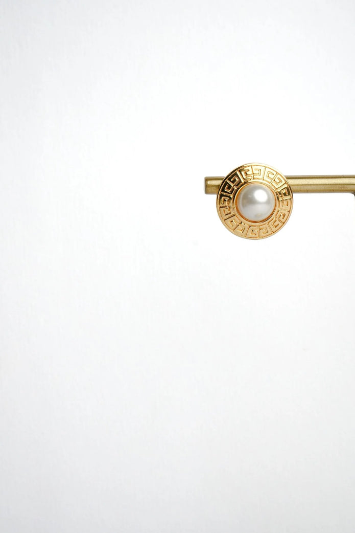 Alphabet G Pearl Round Studs in Gold Plating