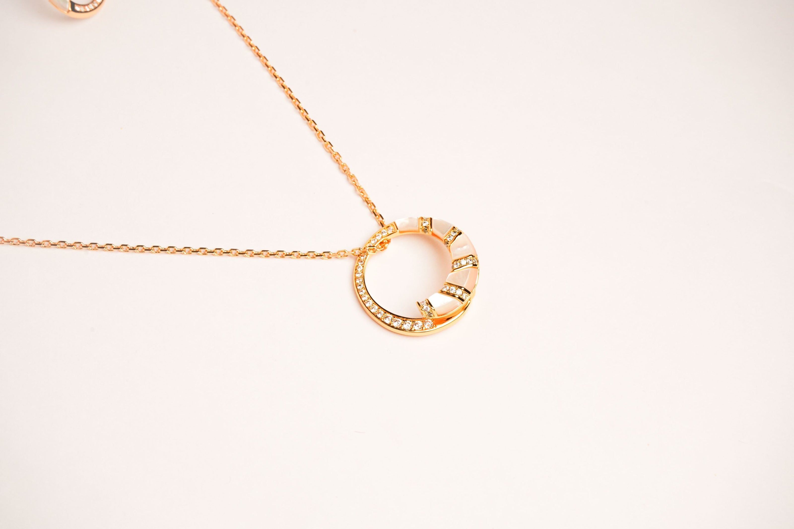 Alphabet BVL White MOP CZ Pendant Set with Gold Chain | Designer Jewelry Set