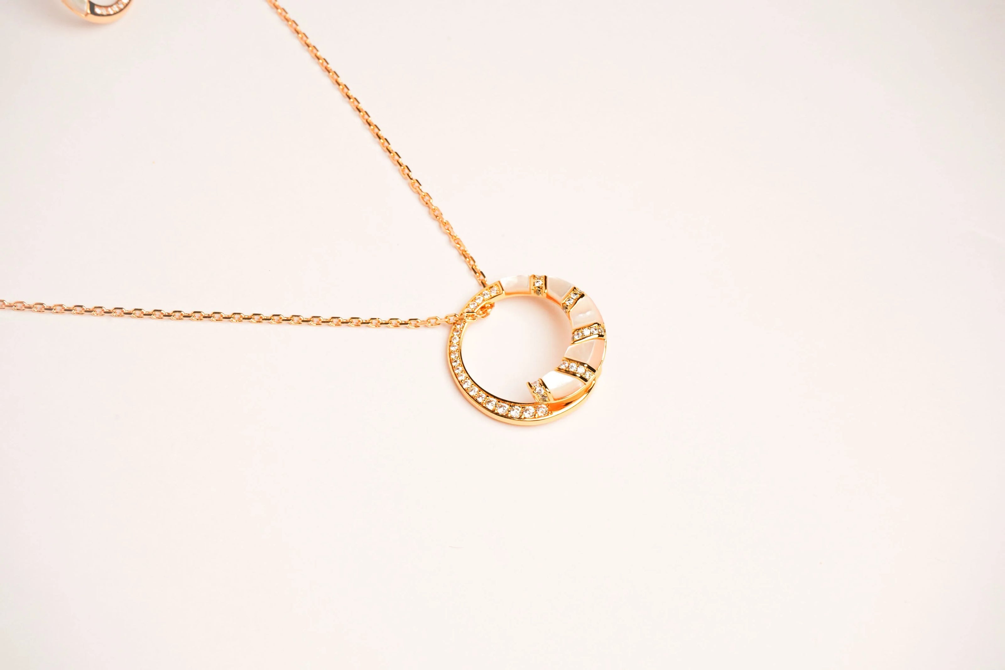 Alphabet BVL White MOP CZ Pendant Set with Gold Chain | Designer Jewelry Set