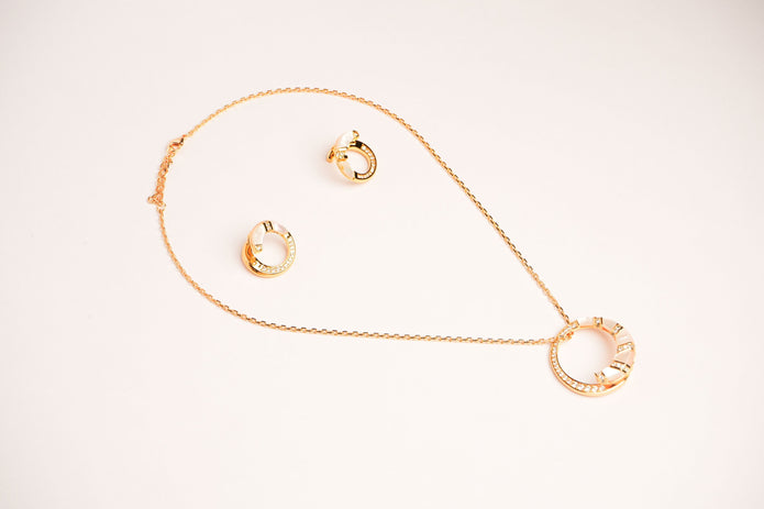 Alphabet BVL White MOP CZ Pendant Set with Gold Chain | Designer Jewelry Set