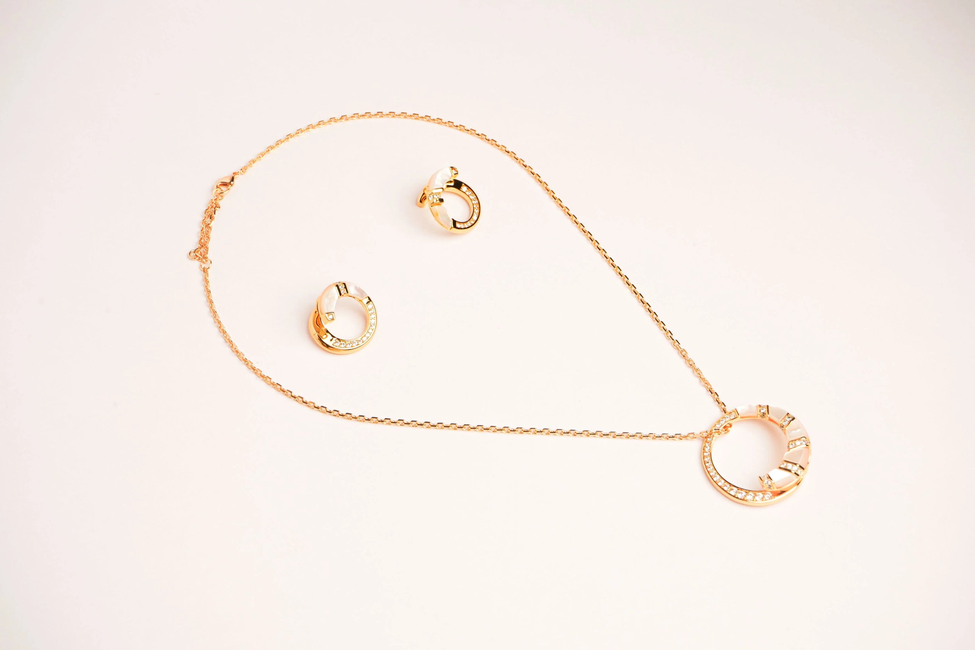 Alphabet BVL White MOP CZ Pendant Set with Gold Chain | Designer Jewelry Set