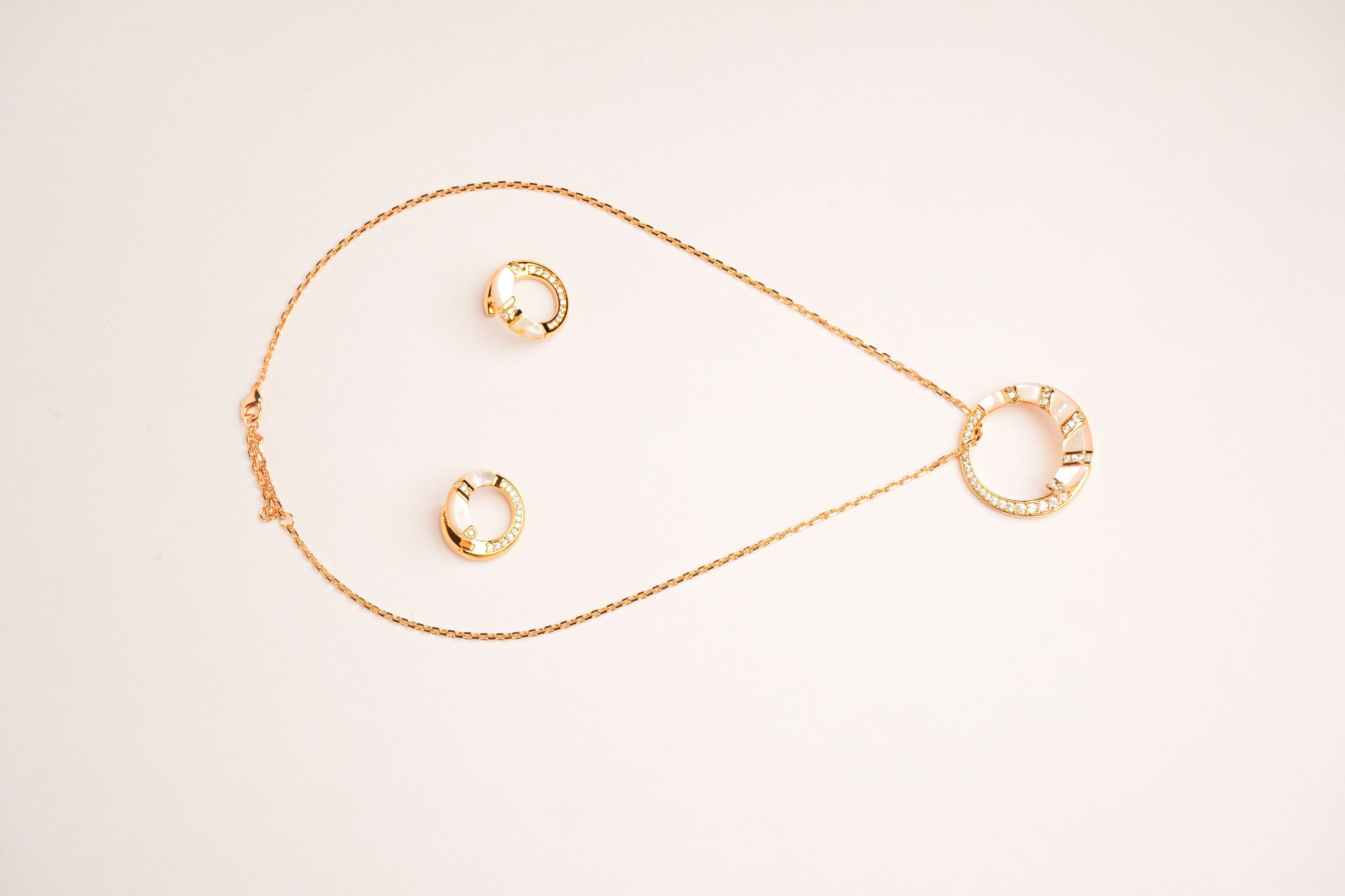 Alphabet BVL White MOP CZ Pendant Set with Gold Chain | Designer Jewelry Set