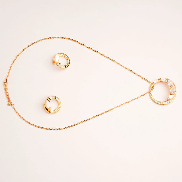 Alphabet BVL White MOP CZ Pendant Set with Gold Chain | Designer Jewelry Set