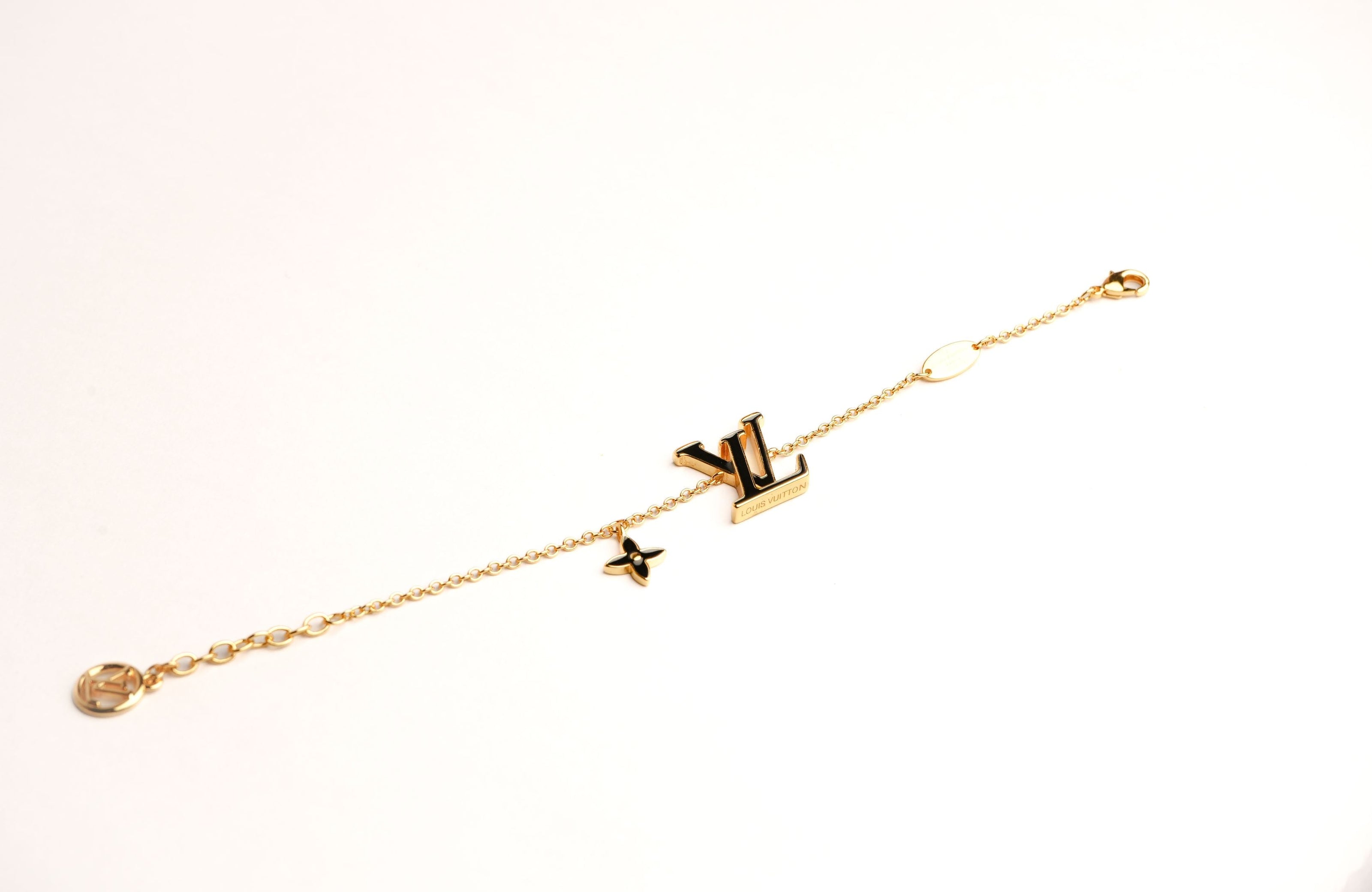 Alphabet L V Black Enamel Charm Bracelet | Trendy Fashion Jewelry