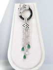 Alphabet C Panther Chain Set in Platinum with Black Circle Green Drops | Luxury Jewelry Set