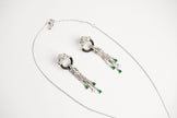 Alphabet C Panther Chain Set in Platinum with Black Circle Green Drops | Luxury Jewelry Set