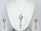 Alphabet C Panther Chain Set in Platinum with Black Circle Green Drops | Luxury Jewelry Set