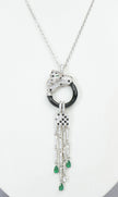Alphabet C Panther Chain Set in Platinum with Black Circle Green Drops | Luxury Jewelry Set