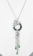 Alphabet C Panther Chain Set in Platinum with Black Circle Green Drops | Luxury Jewelry Set