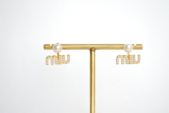 Alphabet M Studs with Pearl and CZ | Elegant Fashion Earrings