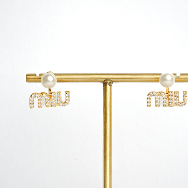 Alphabet M Studs with Pearl and CZ | Elegant Fashion Earrings