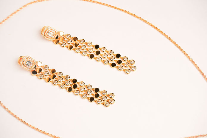 Alphabet MSSK Signature Pendant Set with Diamond in Gold Plating | Luxury Necklace Set