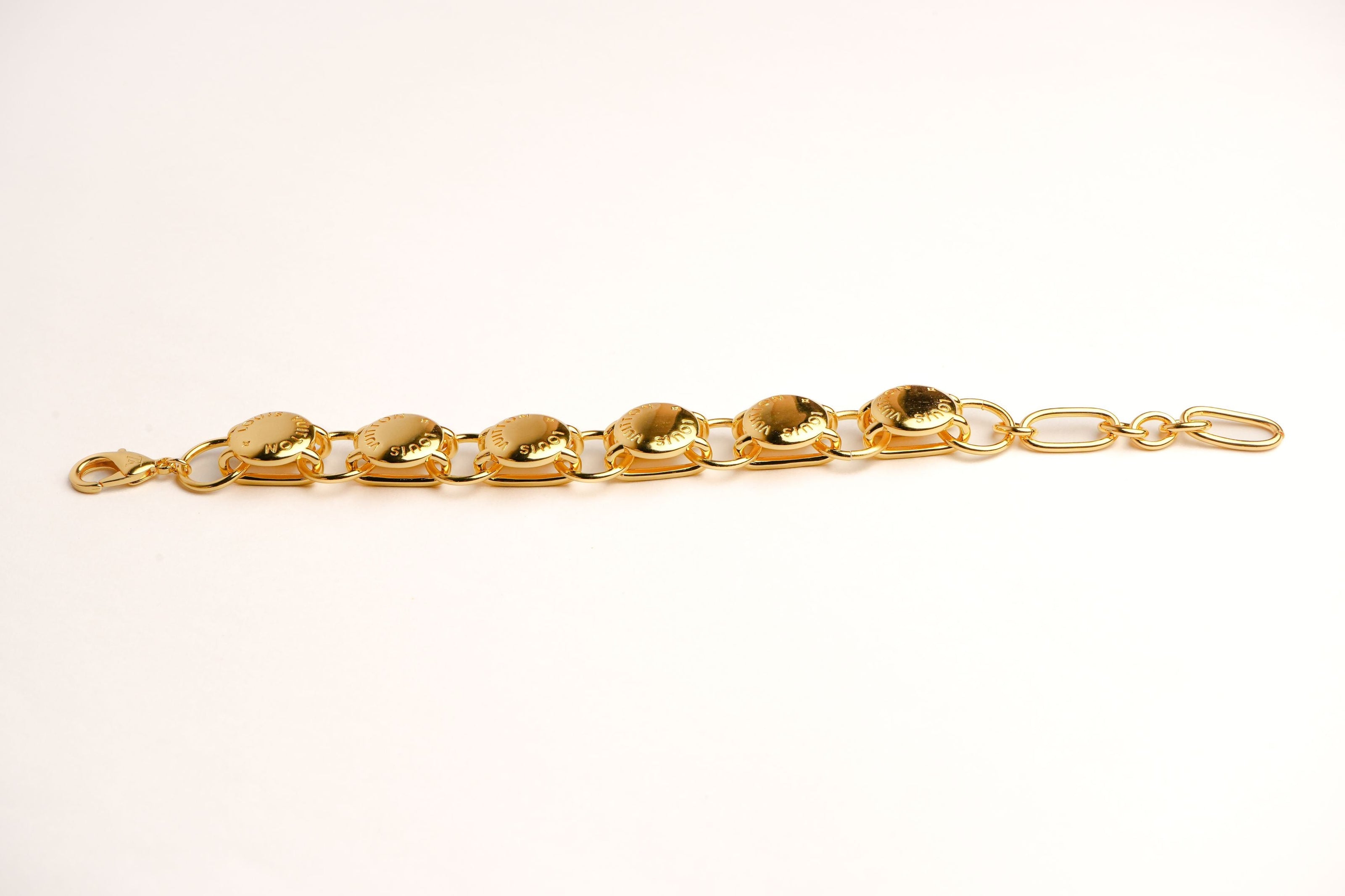 Alphabet L V Chunky Gold Round Button Bracelet | Bold Fashion Jewelry