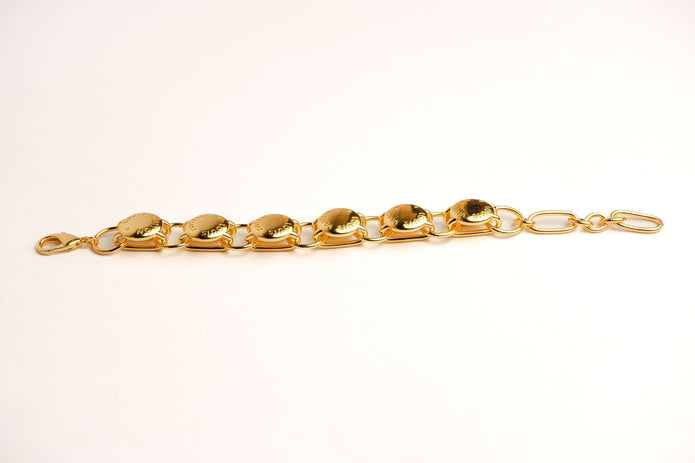 Alphabet L V Chunky Gold Round Button Bracelet | Bold Fashion Jewelry