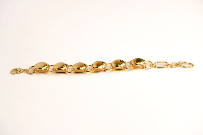 Alphabet L V Chunky Gold Round Button Bracelet | Bold Fashion Jewelry