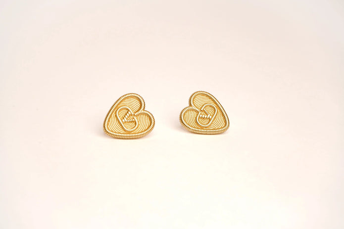 Alphabet V Gold Heart Studs in Matt Finish | Love Fashion Earrings