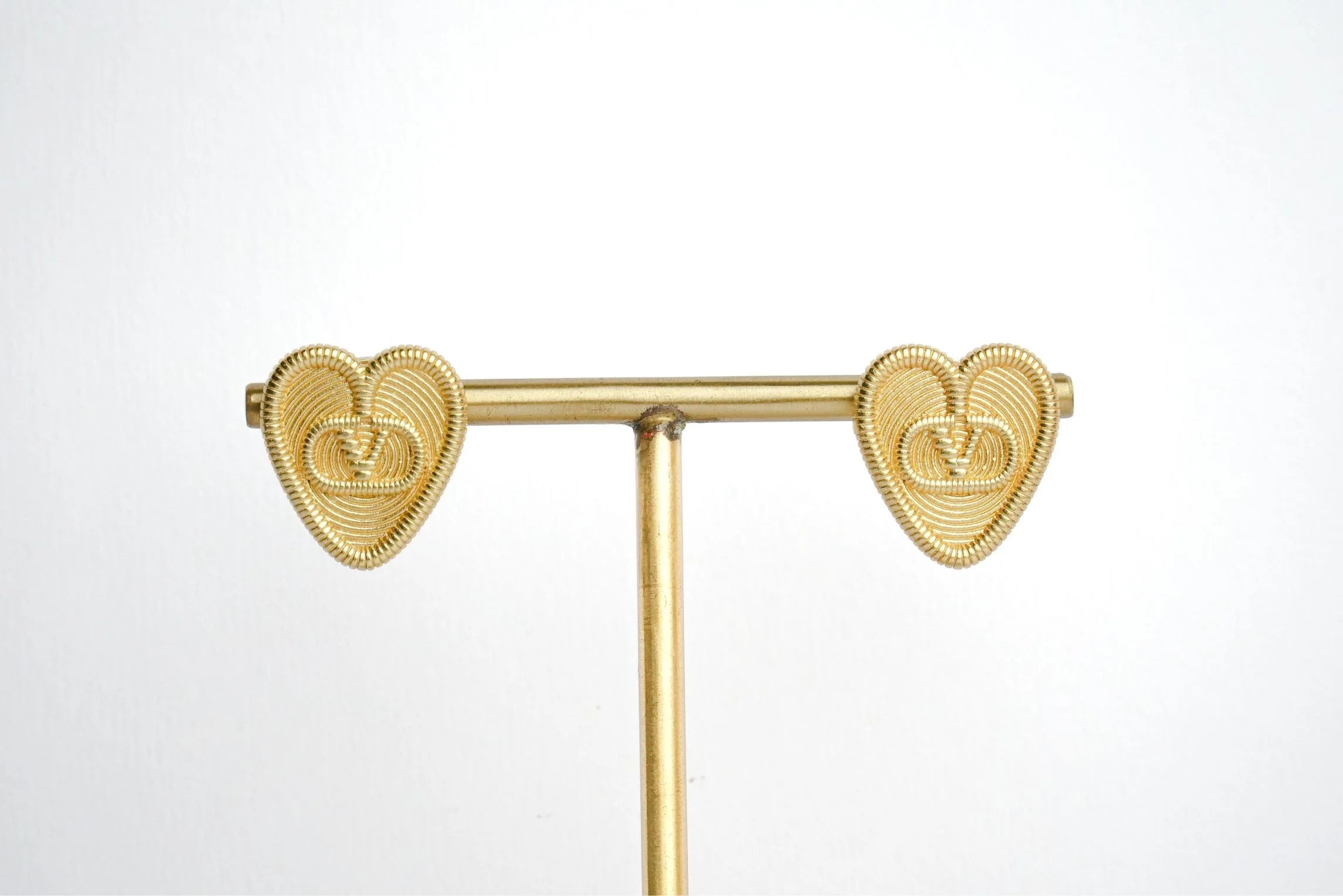 Alphabet V Gold Heart Studs in Matt Finish | Love Fashion Earrings
