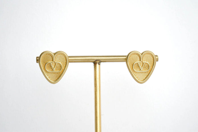 Alphabet V Gold Heart Studs in Matt Finish | Love Fashion Earrings