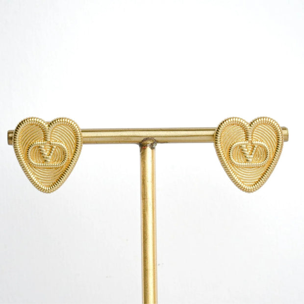 Alphabet V Gold Heart Studs in Matt Finish | Love Fashion Earrings