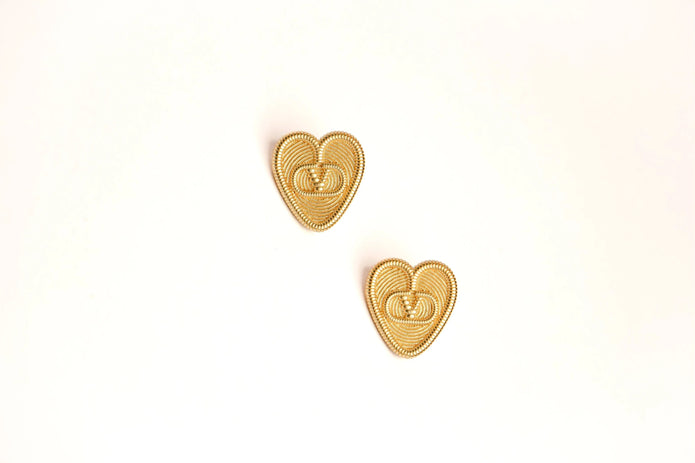 Alphabet V Gold Heart Studs in Matt Finish | Love Fashion Earrings