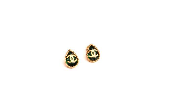 Double C Green Drop Studs in Matt Gold | Trendy Fashion Earrings