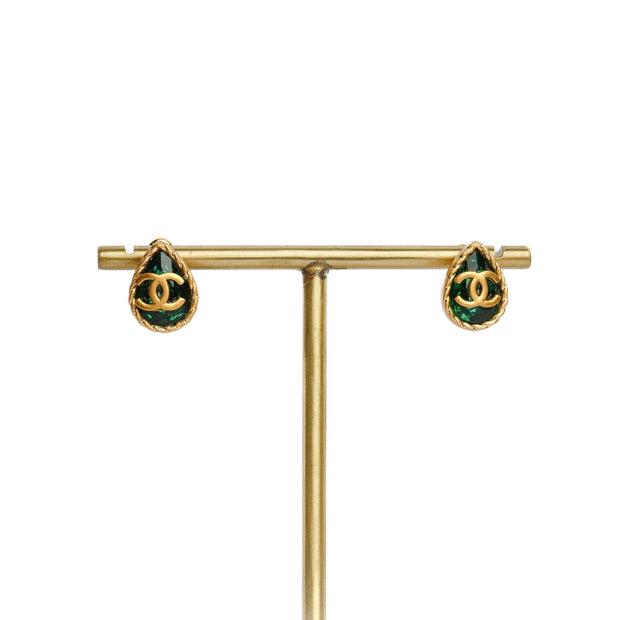 Double C Green Drop Studs in Matt Gold | Trendy Fashion Earrings