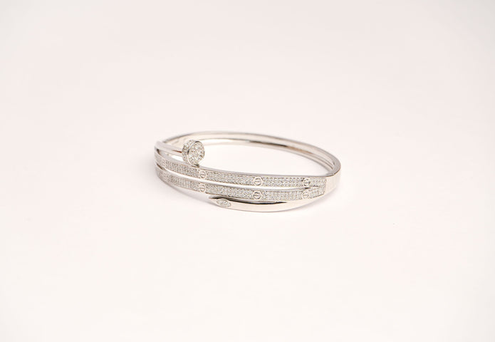 Alphabet C Nail CZ Bracelet in Platinum Plating | Elegant Designer Jewelry