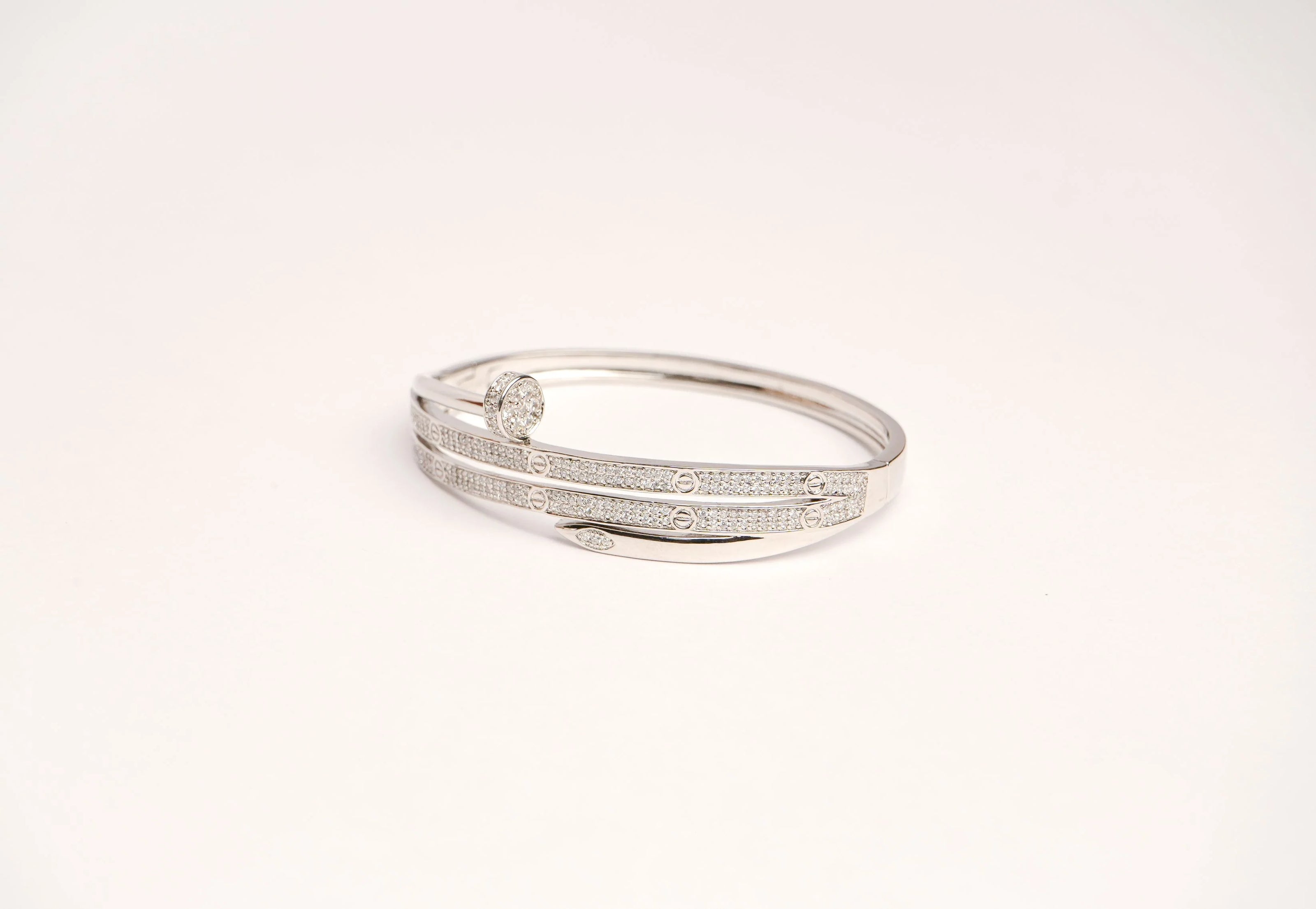 Alphabet C Nail CZ Bracelet in Platinum Plating | Elegant Designer Jewelry