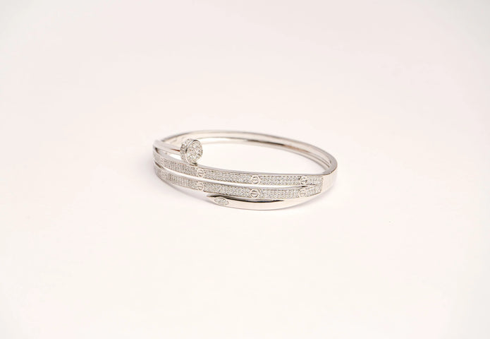 Alphabet C Nail CZ Bracelet in Platinum Plating | Elegant Designer Jewelry