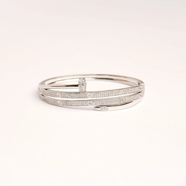 Alphabet C Nail CZ Bracelet in Platinum Plating | Elegant Designer Jewelry