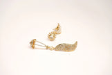 Alphabet V Long Pearl Dangler with CZ in Gold Plating | Luxury Drop Earrings