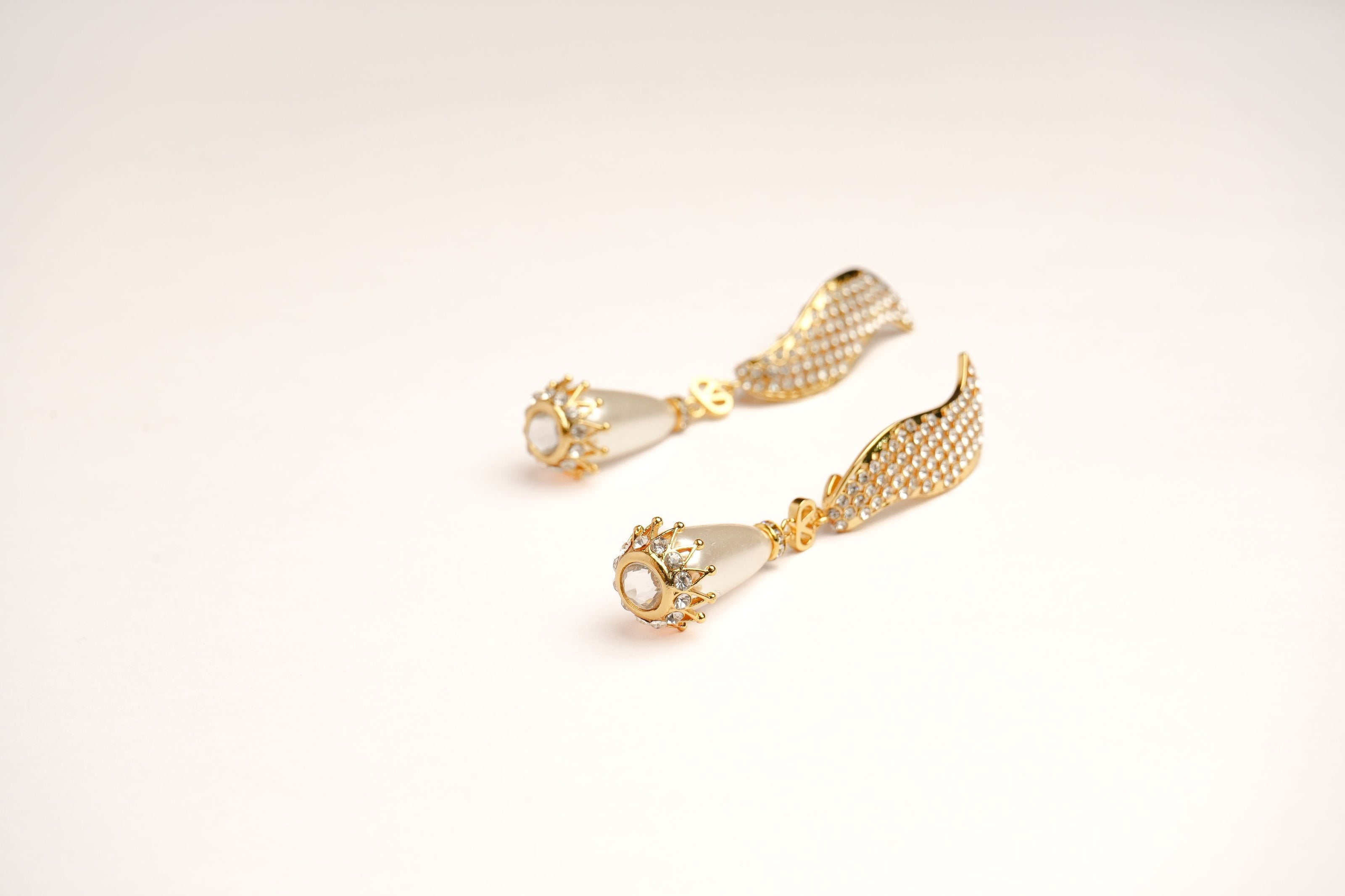 Alphabet V Long Pearl Dangler with CZ in Gold Plating | Luxury Drop Earrings