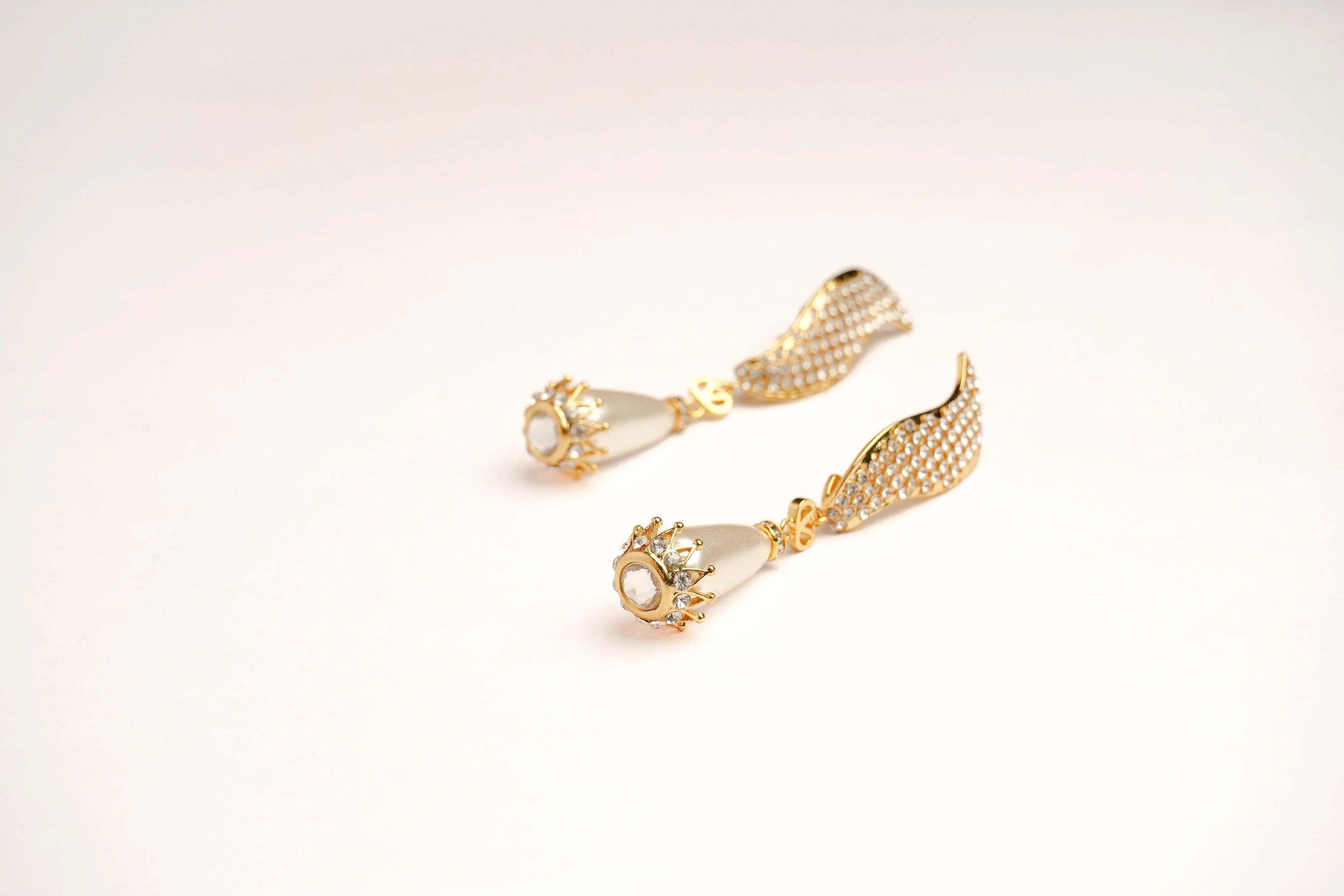 Alphabet V Long Pearl Dangler with CZ in Gold Plating | Luxury Drop Earrings
