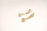 Alphabet V Long Pearl Dangler with CZ in Gold Plating | Luxury Drop Earrings
