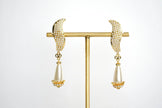 Alphabet V Long Pearl Dangler with CZ in Gold Plating | Luxury Drop Earrings