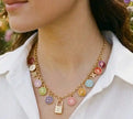Gold Plated Multicolor Alphabet LV Charm Necklace