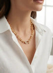 Gold Plated Pave CZ U-Link Chain Necklace