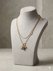 Gold Plated Alphabet CD Layered Charm Necklace with Star AND Black enamel Pendant