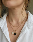 Gold Plated Alphabet CD Layered Charm Necklace with Star AND Black enamel Pendant