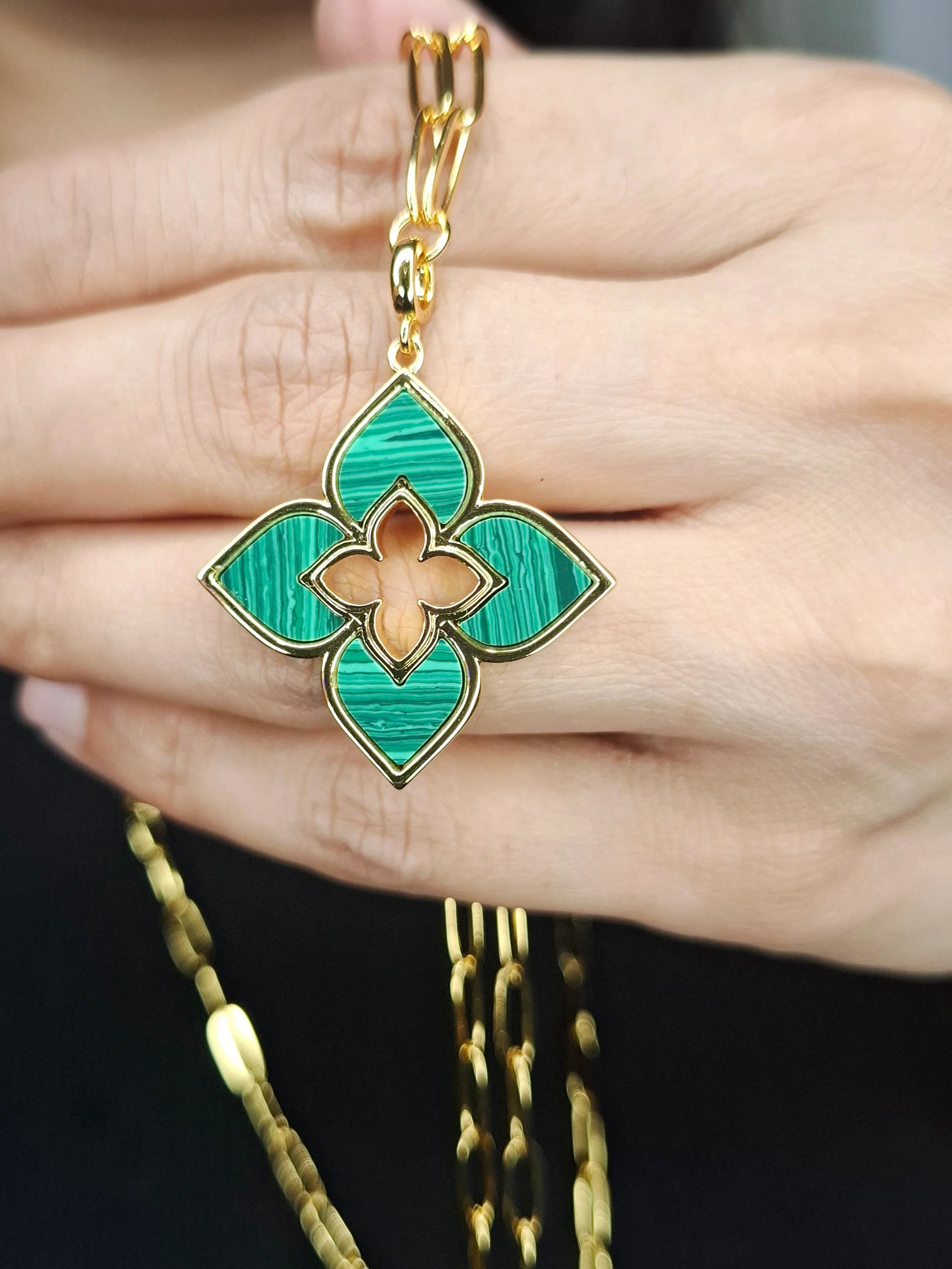 Alphabet RC Gold Plated Green Clover plain Pendant Necklace