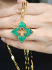 Alphabet RC Gold Plated Green Clover plain Pendant Necklace