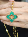 Alphabet RC Gold Plated Green Clover plain Pendant Necklace