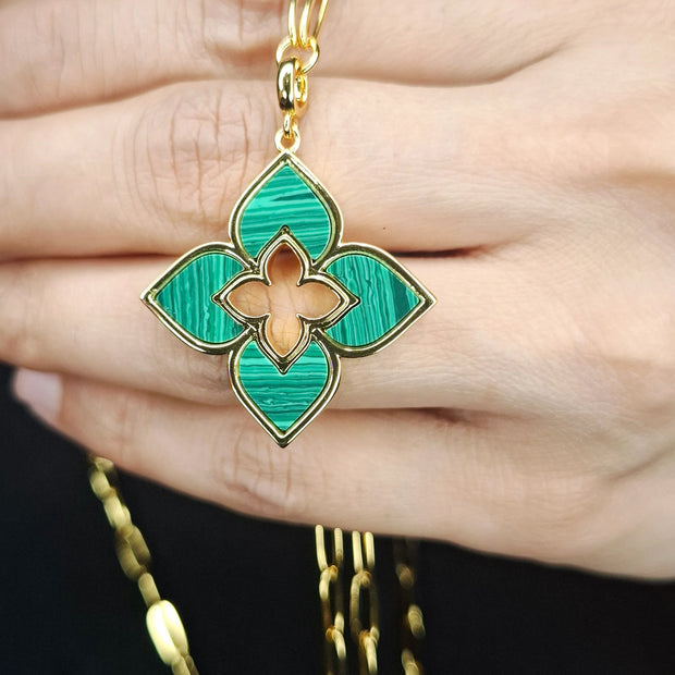 Alphabet RC Gold Plated Green Clover plain Pendant Necklace