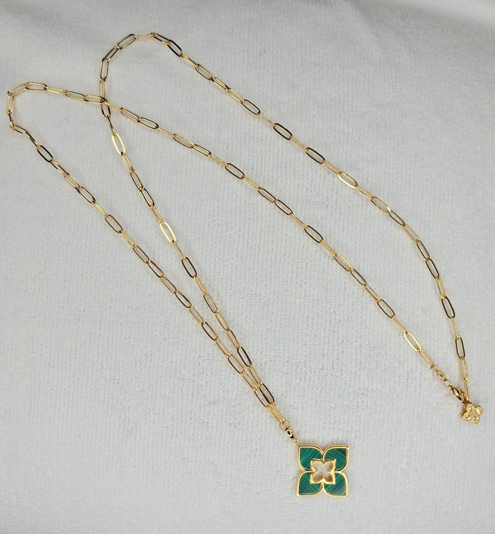 Alphabet RC Gold Plated Green Clover plain Pendant Necklace