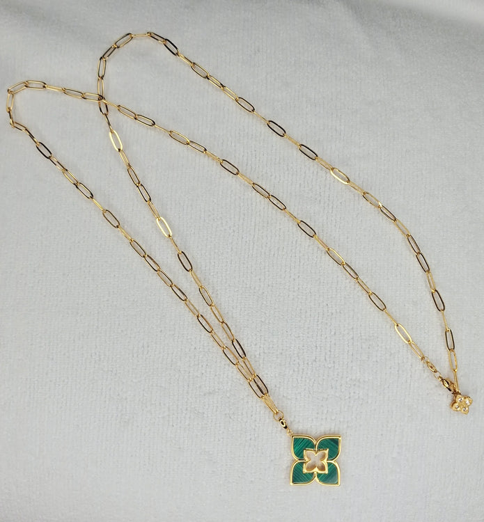 Alphabet RC Gold Plated Green Clover plain Pendant Necklace