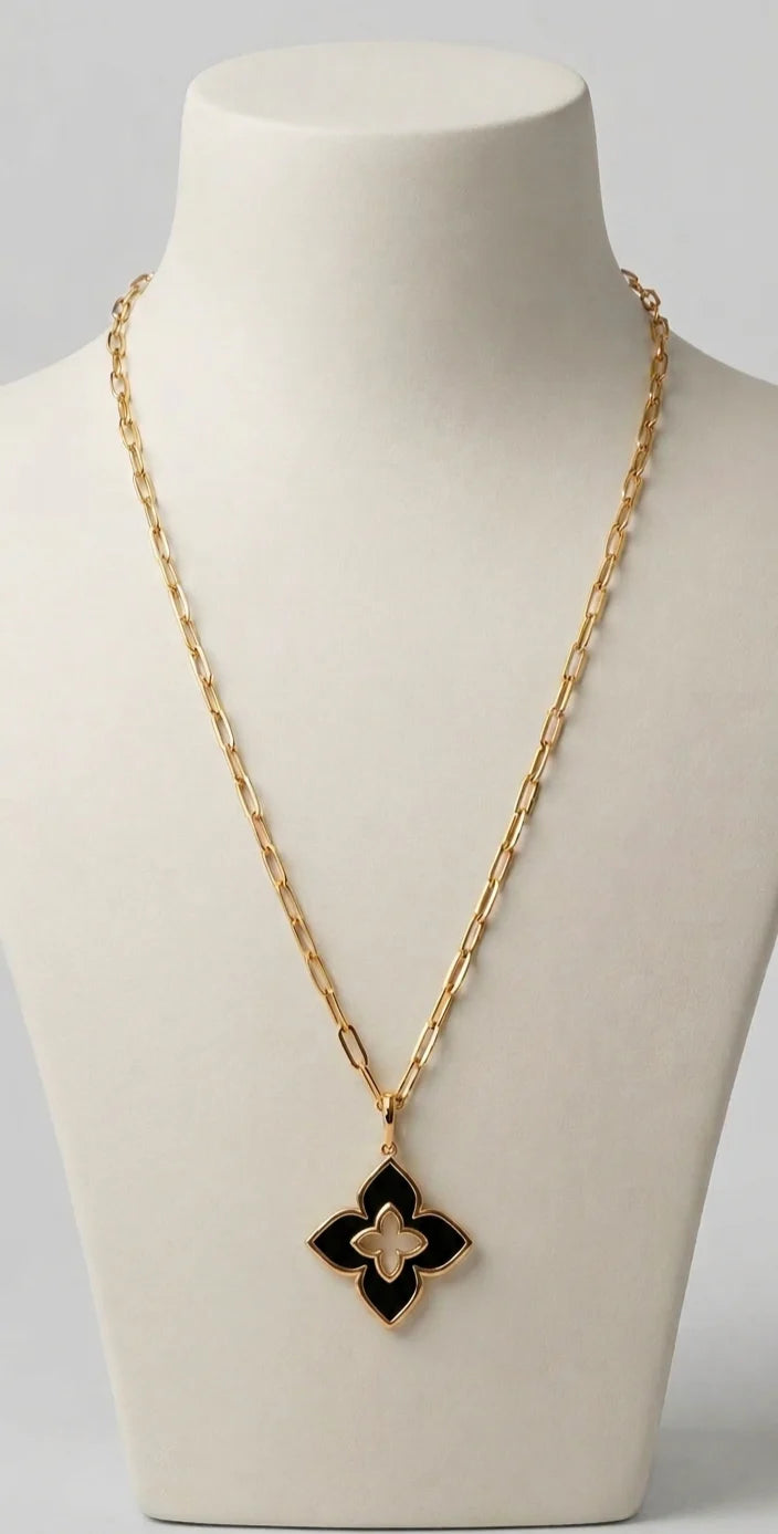 Alphabet RC Gold Plated Black Clover Plain Pendant Necklace