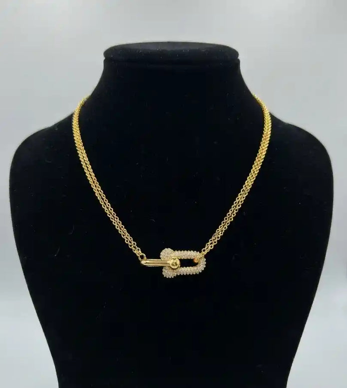 Tifff & Co Gold Plated CZ U-Link Necklace