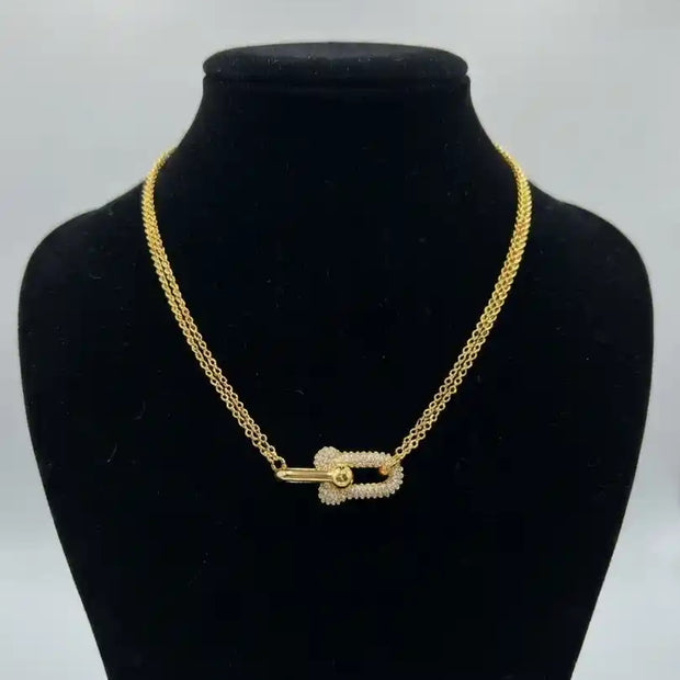 Tifff & Co Gold Plated CZ U-Link Necklace