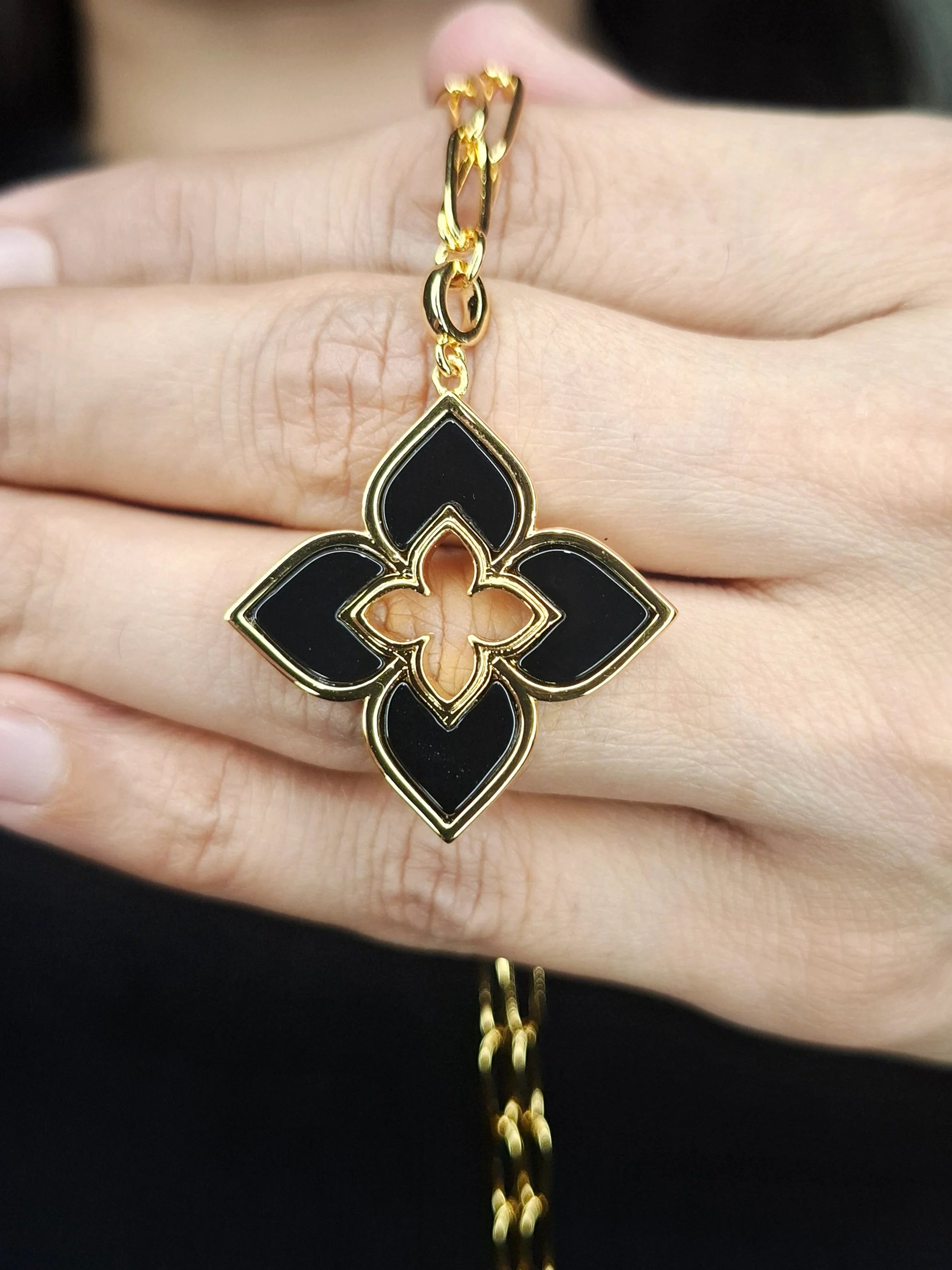 Alphabet RC Gold Plated Black Clover Plain Pendant Necklace