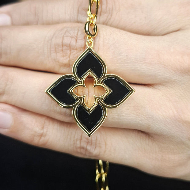 Alphabet RC Gold Plated Black Clover Plain Pendant Necklace